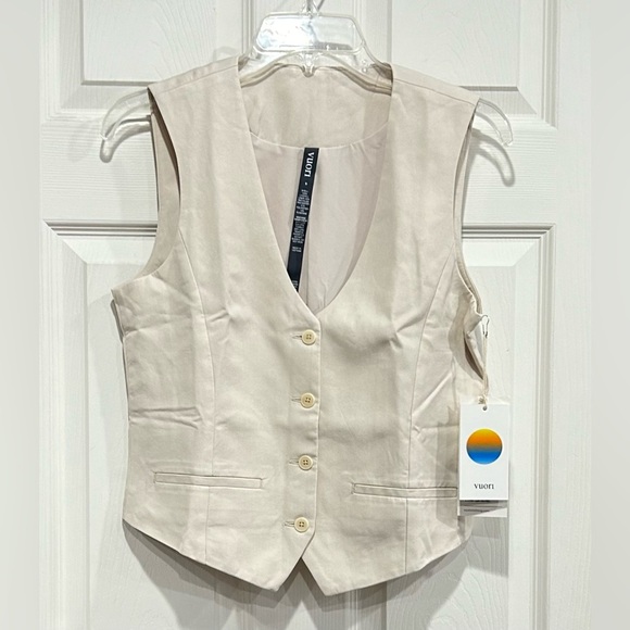Vuori Women's Small Coastline Vest Milkweed Cream NWT Drapey Twill Button-Up - Picture 1 of 13